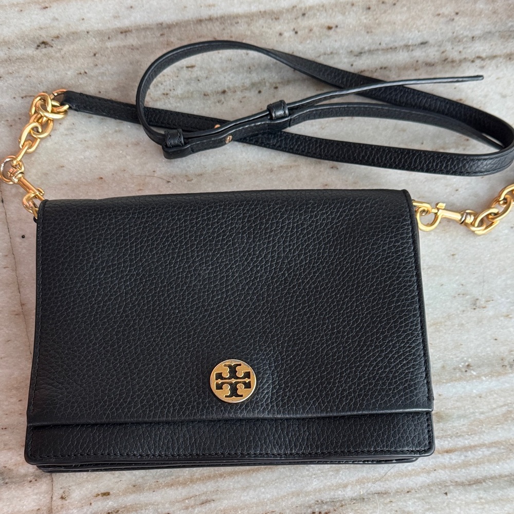 Tory Burch Black Crossbody Bag with Gold Chain